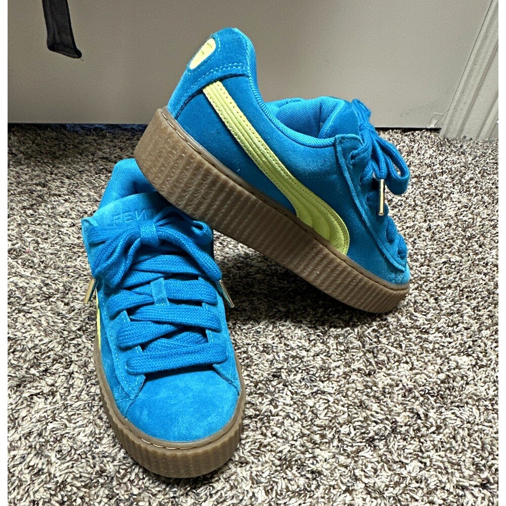 PUMA FENTY women’s size 8.5 Creeper Phatty Suede Lace-Up Speed Blue Lime Gum